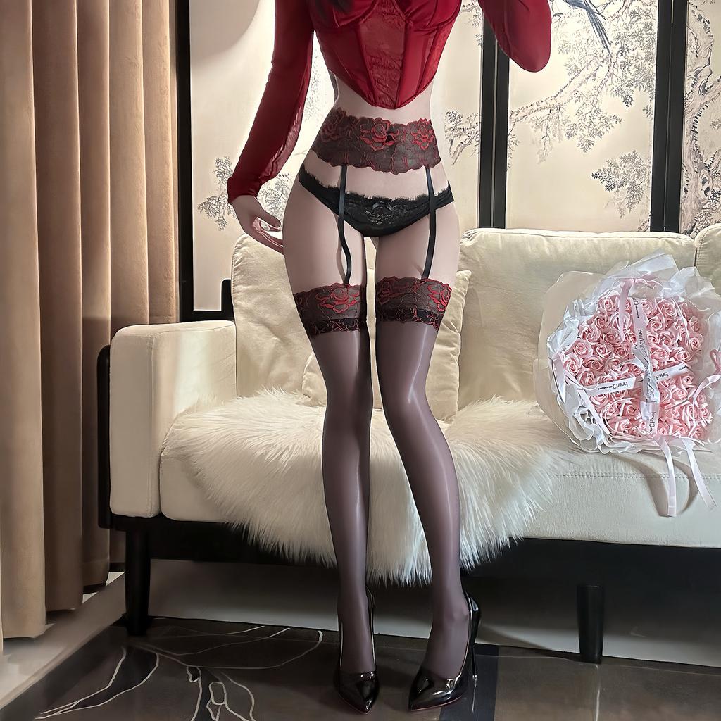 Sex Stockings [Ebony Sauce] Sexy Pure Style Thin Delicate Lace Suspender Stockings