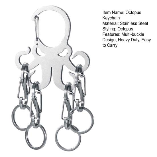 Schlüsselanhänger aus Edelstahl mit Oktopus-Motiv und abnehmbaren S-förmigen Haken. Robuster, tragbarer Autoschlüsselhalter für Outdoor-Camping, Karabiner mit Metallschnalle zum Aufhängen.