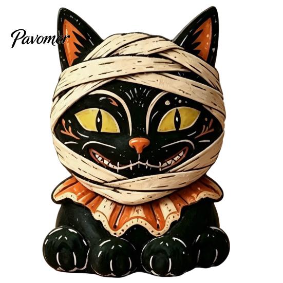 Wooden Cat Figurine Vintage Halloween Figurine, Rustic Witch Zombie Owl Frog Tabletop Decorative Ornament, Farmhouse Tiered Tray Decoration