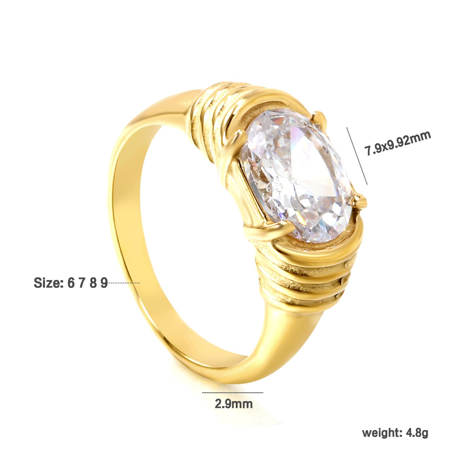 

Luxury Fashion High-End Accessories Stainless Steel Single Ring Gold Cubic Zirconia Suitable for Engagement Jewelry 9