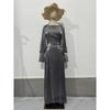 European and American Autumn New Style Lantern Sleeve Long-sleeved Satin Slim-fit Strap Dress Long Dress for Women