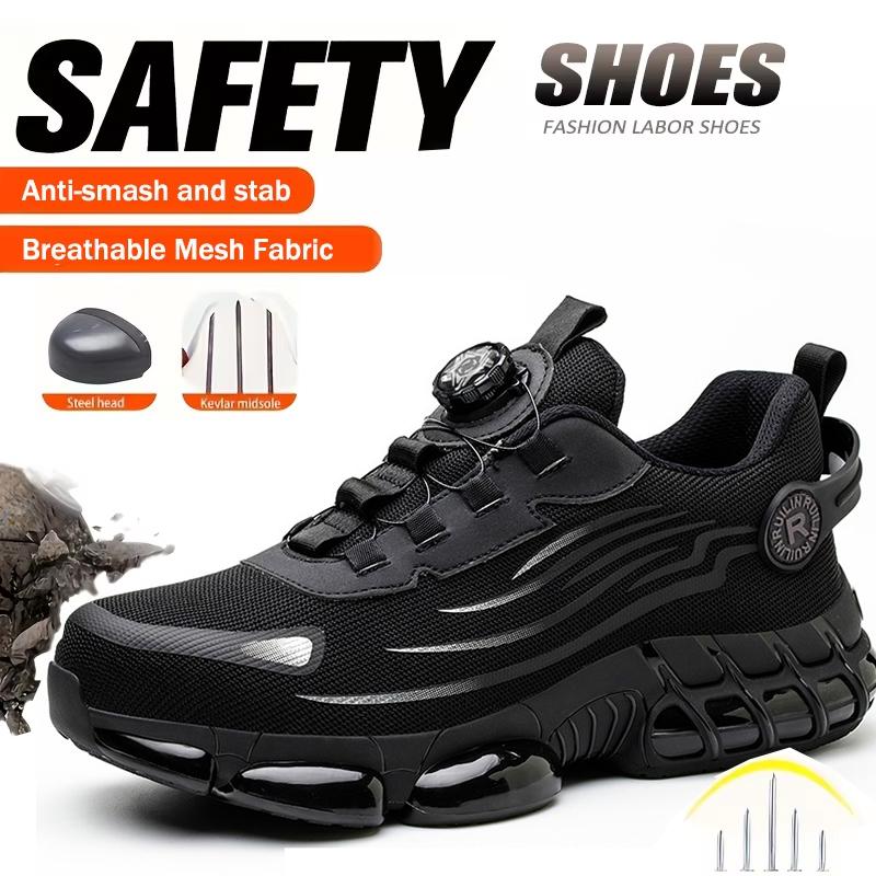 Indestructible Steel Toe Shoes for Men Women Construction Industrial Work Safety Sneakers Rotated Button Easy Wear