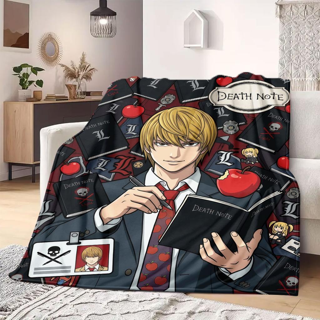 Death Note Graphic Cartoon Flannel Blanket, Quality Print for Bedroom, Comfortable Sofa Throw, Picnic and Travel Use_LIAN
