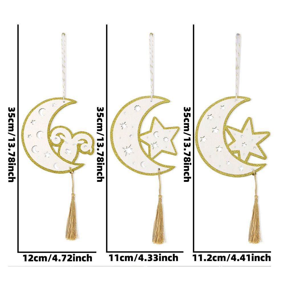 5Pcs Hollow Wooden Hanging Signs Creative Eid Moon Ornament Eid Door Sign  Middle East Moon Festival