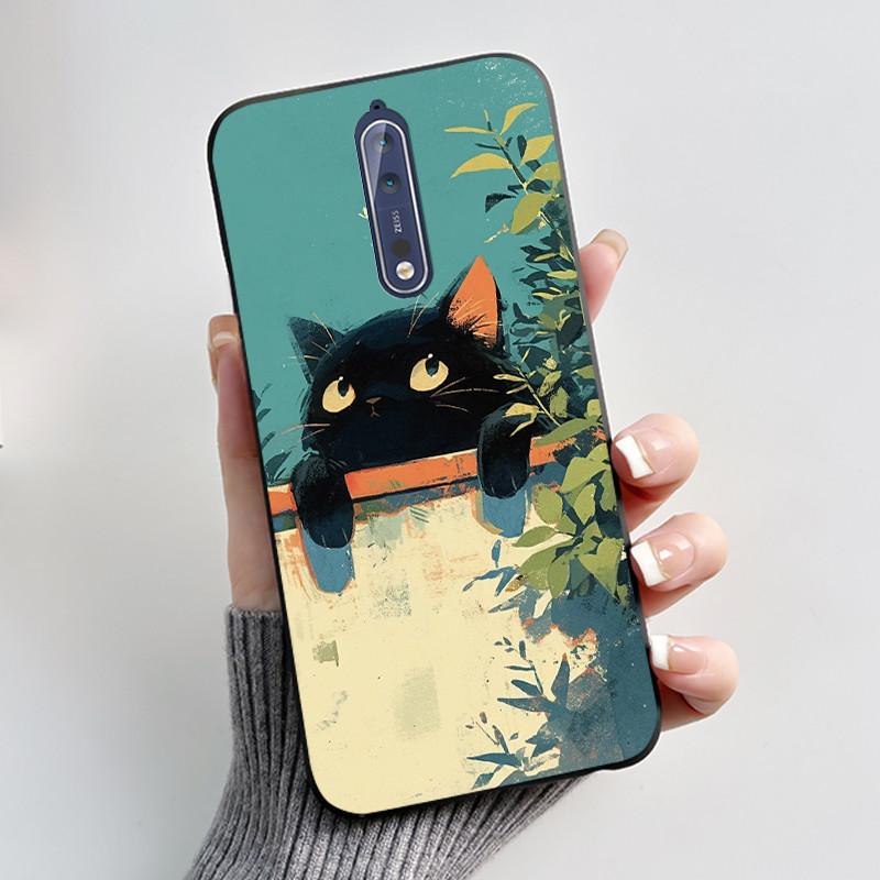 Custodia Per Nokia 8 / Nokia 8 Sirocco Custodia per Telefono Estetica Moda Gatto Carino Nero Opaco Morbido TPU Silicone Copertura Protettiva Paraurti