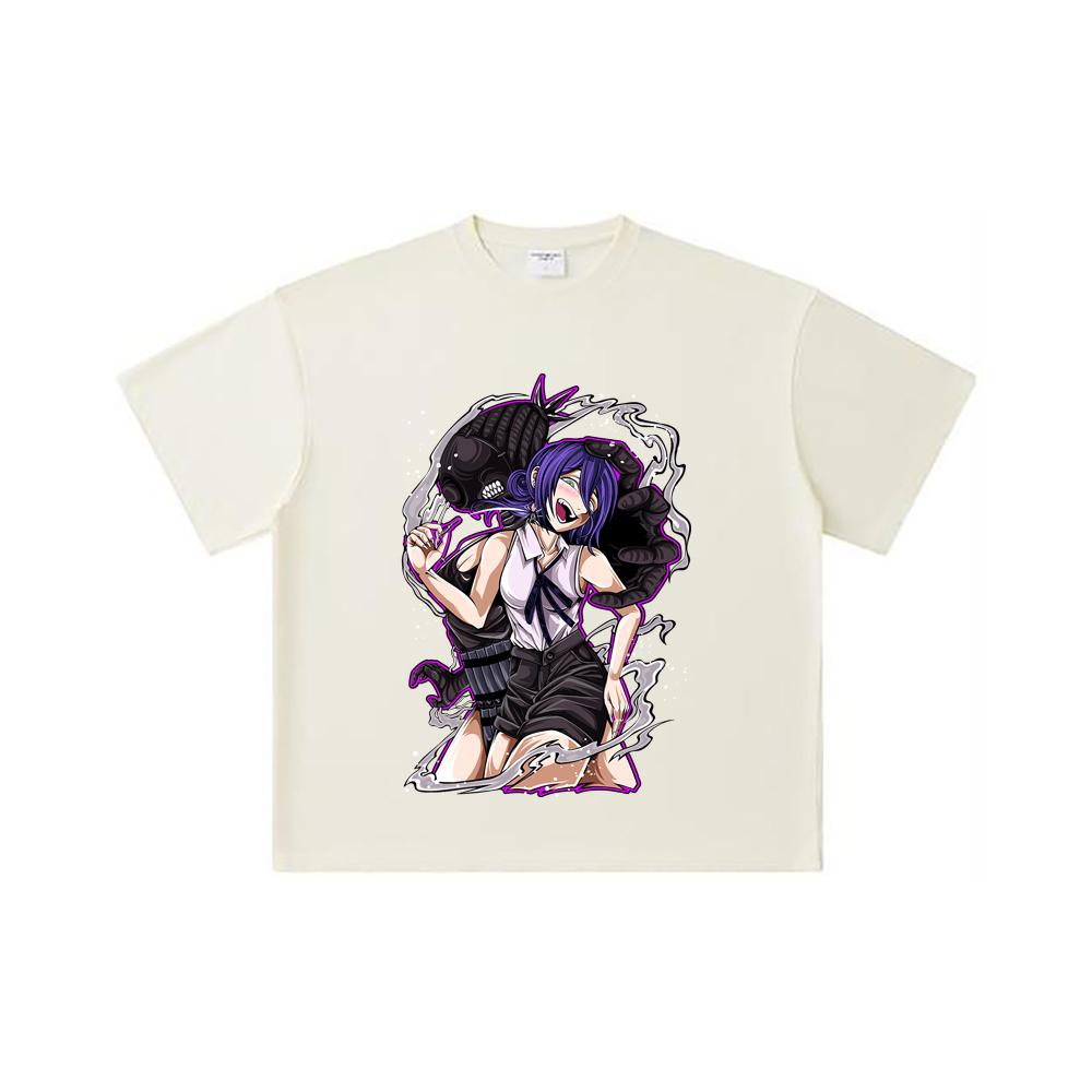 

260 GSM Double Yarn 32 Count 100% Cotton Chainsaw Man V55 Reze Print Unisex Heavy Cotton T Shirt S абрикосовый