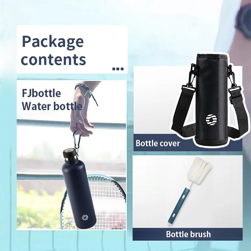 Fjbottle 1000ml Botella Deportiva de Acero Inoxidable con Aislamiento al Vacío y Mosquetón, Antiderrames, Libre de BPA, Botellas Termo