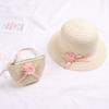 Sun Straw Hat Kids Girls Large Wide Brim Travel Beach Cap Sweet Flower Bowknot Sun for Protection Hat with Shoul