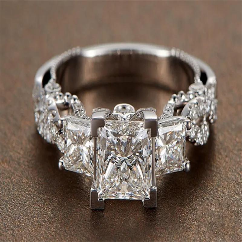 Vintage Princess Cut Lab Diamond Ring 925 Sterling Silver Engagement Wedding Band Rings for Women Bridal Fine Party Jewelry