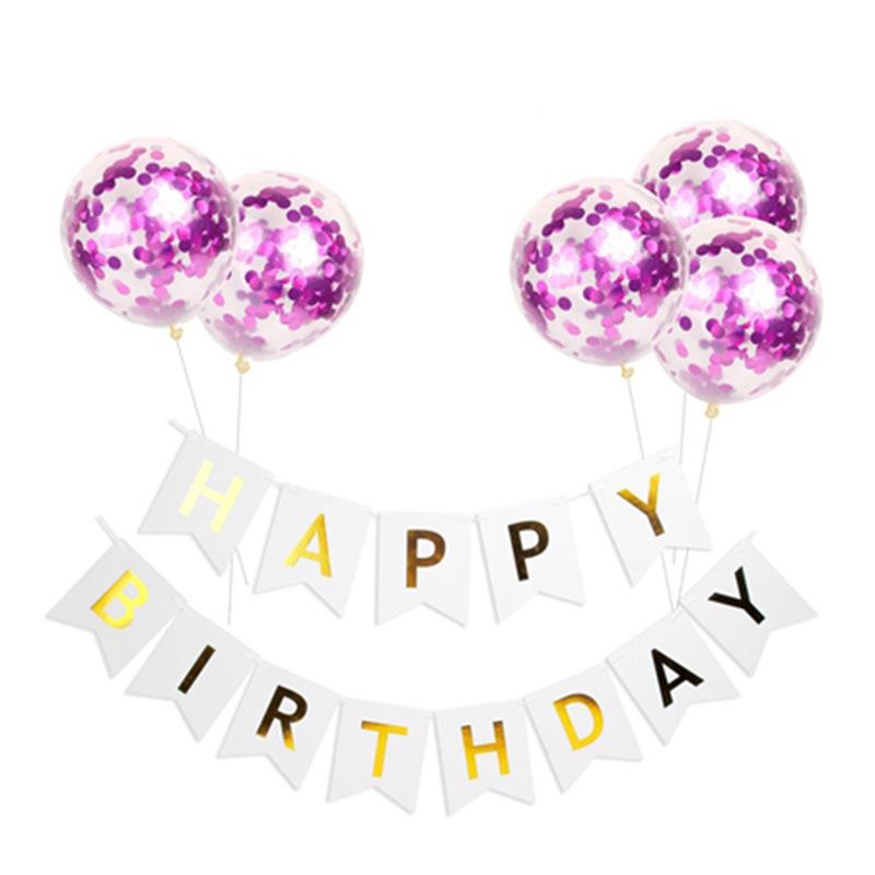Happy Birthday Flag Sequined Balloon Set Birthday Room Living Room Confession Decoration Simple
