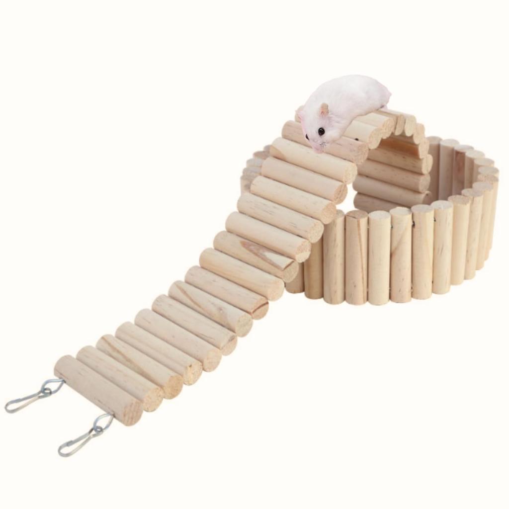 Uccellino Set of 2 Hamster Suspension Bridges with Dividers and Stairs, Wooden, 8cm Wide, Chinchilla Bridge Toy (30cm & 40cm Set)