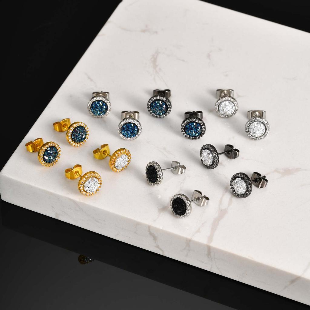 Orecchini a Bottone Piccoli in Zircone di Cristallo di Alta Qualità per Uomo Metallo Placcato Oro Orecchini da Piercing Rotondi Gioielli Moda Punk