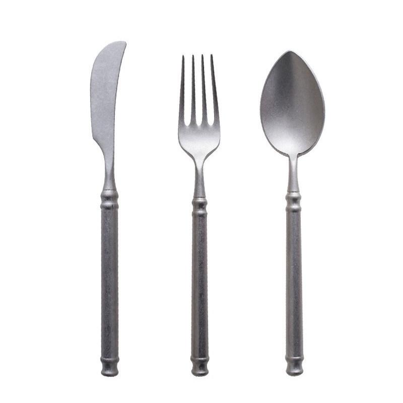 Japanese Snowflake 304 Stainless Steel Matte Cutlery Set: Retro Western Style Steak Knife, Dessert Spoon, Fork.