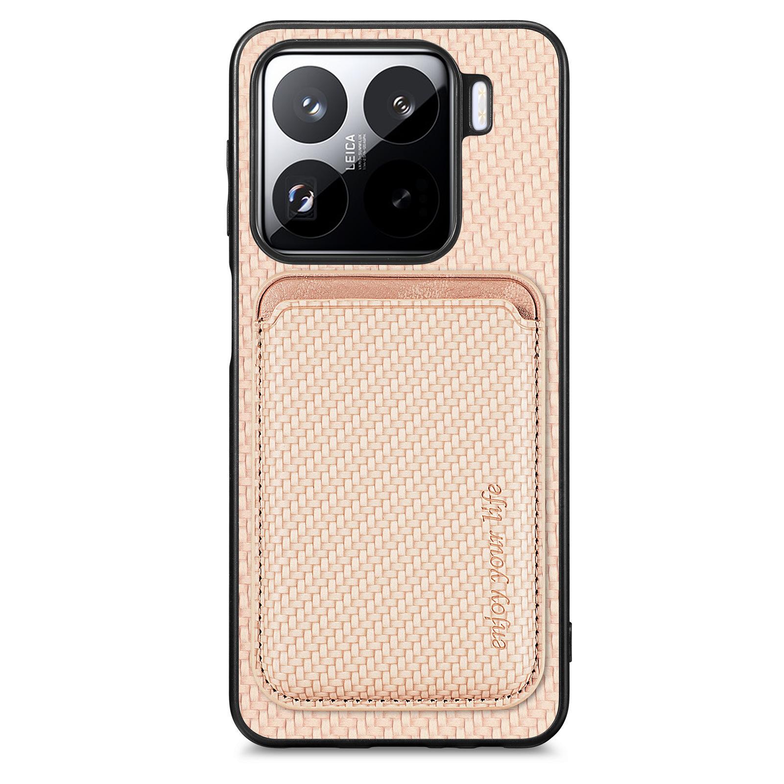 

Чохол для Xiaomi 15 Pro Задня кришка зі шкіри з вуглецевого волокна зі знімною кишенькою для карток Apricot