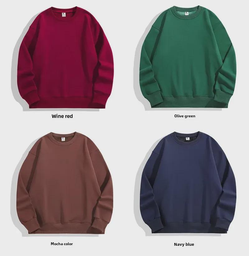 Podzimní/Zimní Zesílená Mikina z Australské Bavlny Polární Fleece, Spuštěná Ramena, Unisex Volný Střih, Plus Samet, Khaki.