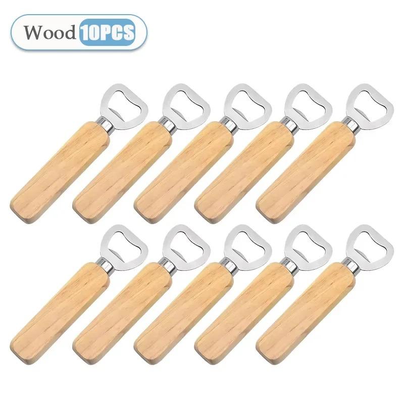 1-40PCS Wooden Handle Beer Bottle Opener Handheld Bar Tool for Home Kitchen Wine Soda Water Glass Cap Opener