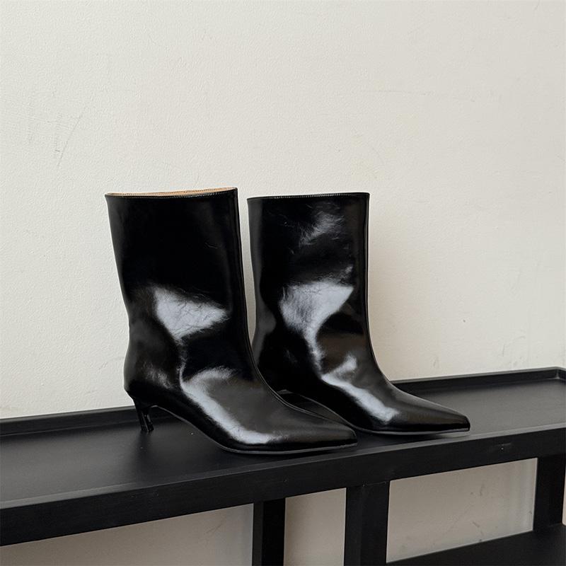 Design Pointed Toe Thin Heel Women Mordern Boots Fashion Slip On Party Shoes Modern Mid Calf Botas Para Mujer