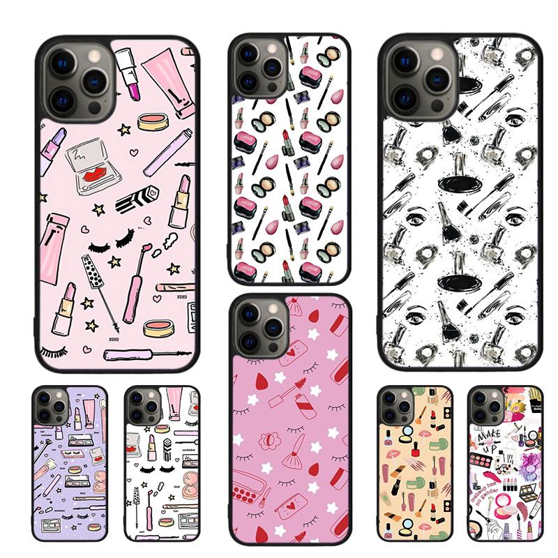 Makeup Love Lipstick Eyeshadow Pattern Phone Case For iPhone 17 Air 16 15 14 11 12 13 Pro MAX Plus coque Cover Shell