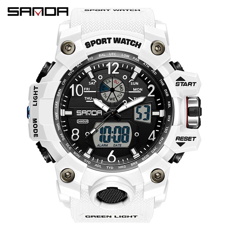 SANDA Women's Trendy LED Dual Display Waterproof Watch with Hourly Chime