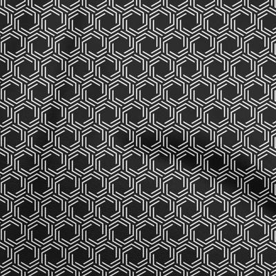 Tela de algodón flexible negra con líneas geométricas y heptágonos, tela para coser por yardas, tela estampada para bricolaje, suministros de costura para ropa, 40 pulgadas