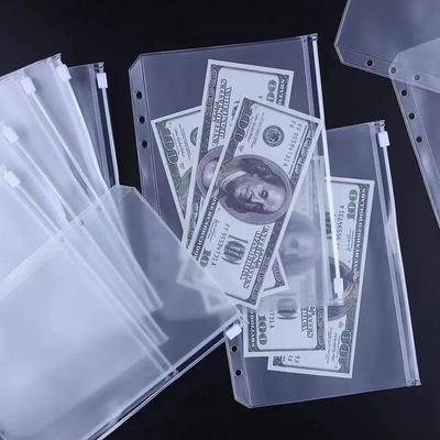6Pcs/12Pcs Convenient Clear PVC A6 Budget Binder Pockets Zipper Folder Bags for 6-Ring Notebook Binder Files Reports Binder