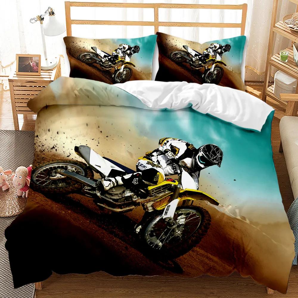 Motorrad-Bettbezug, Motocross-Fahrer, Teenager, Rennmotorrad, Dirtbike, Motorradfahrzeuge, Extremsport, Polyester-Bettbezug