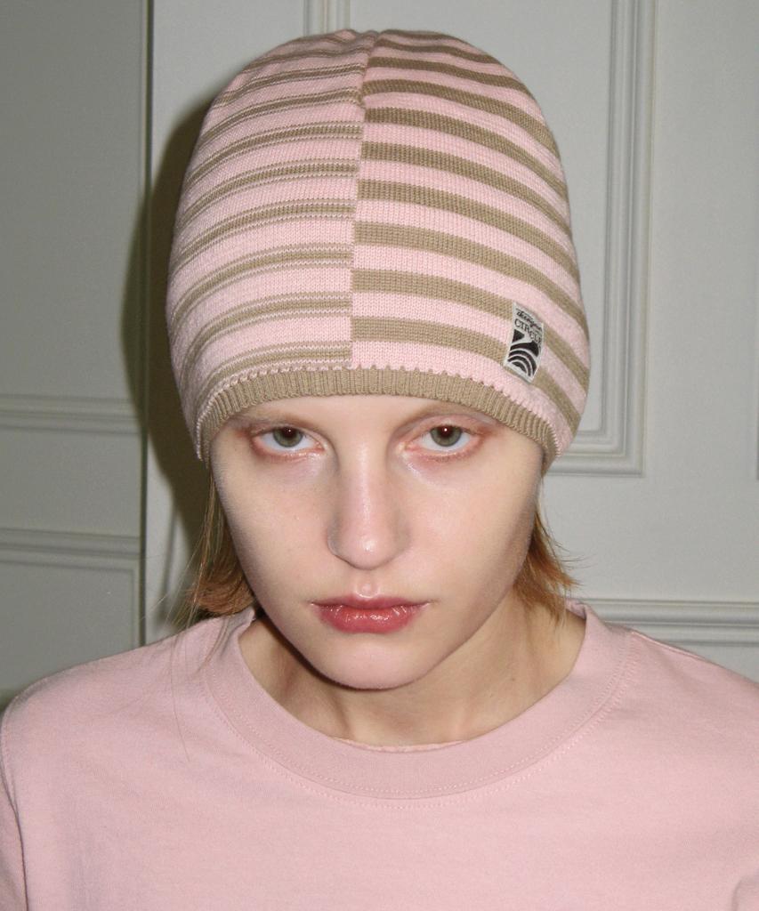 SINOON Stripe Color Block Beanie (Soft Pink)