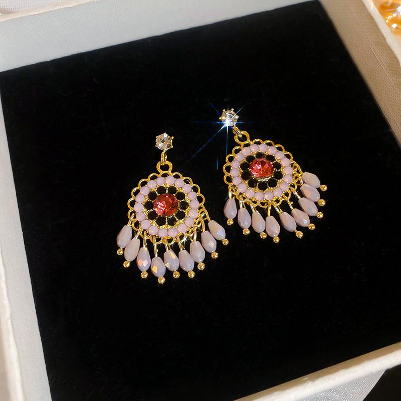 

Винтажные серьги-кисточки с цветком из страз во французском придворном стиле, иглы из стерлингового серебра - Элегантные женские украшения высокого класса