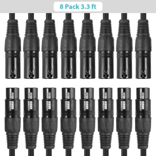 Juspins 1M/3.3ft XLR Cable DMX Stage Light Cable with 3-Pin XLR Male to Female Plug Black PVC Jack for Moving Head Lights, Spotlights, Par Lights, Mic