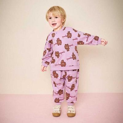 Molly Melly Children's Line Friends Brown Drawing Top and Bottom Clothes Set