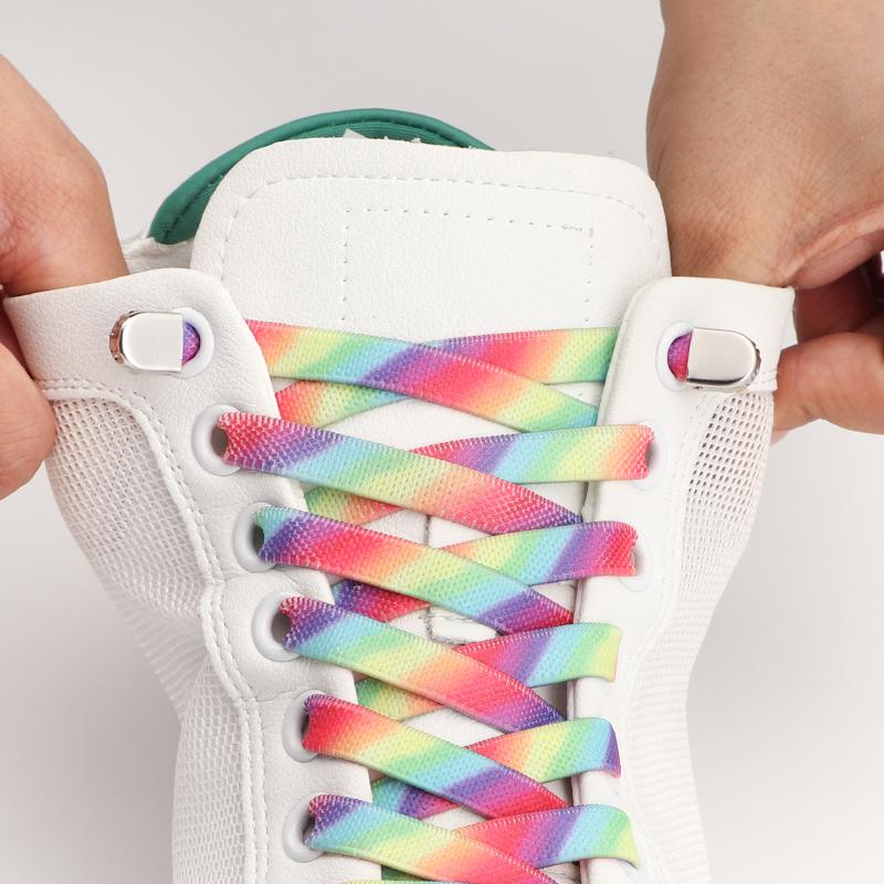 New 1Pair Colourful No Tie Shoelaces Rainbow Elastic Laces Sneakers Adults Kids 8MM Wide Flats Rubber Shoelace Shoes Accesories