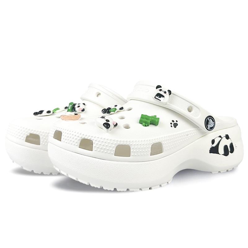 Crocs Classic Platform Clog BNK Butt Panda Cute Playful Vivid Vintage Beach Hole Shoes Women's Black & White