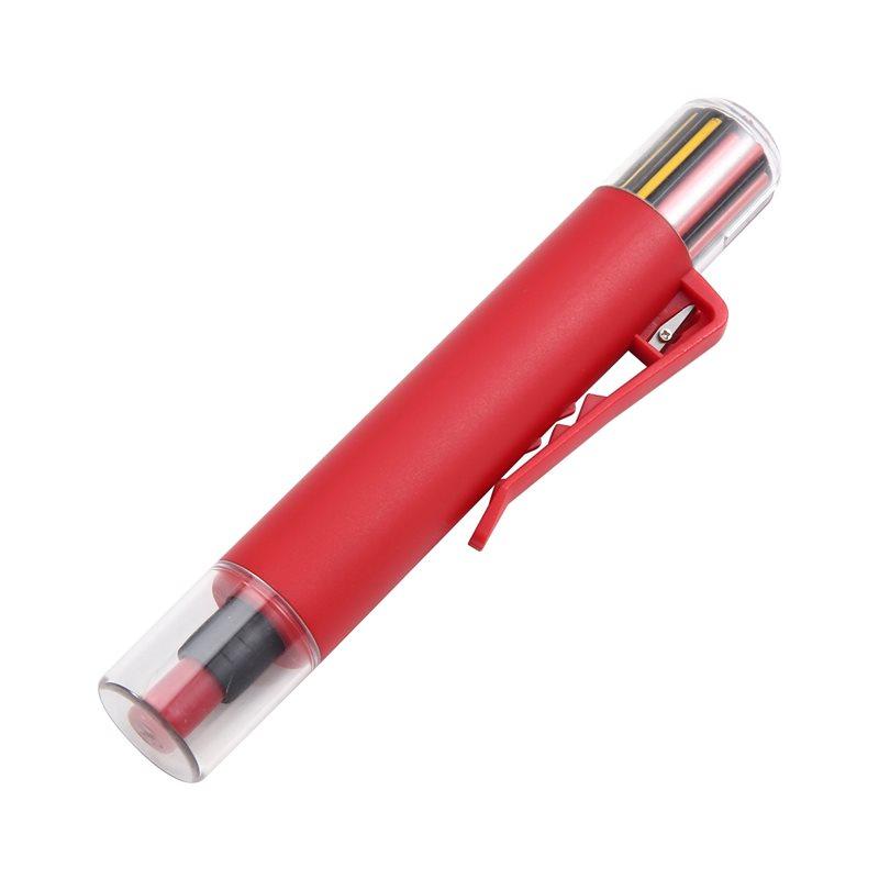 

A96I-Solid Woodworking Carpenter Pencil Mechanical Construction Marking Scriber 3 Colors Refill Built-In Sharpener Red червоний
