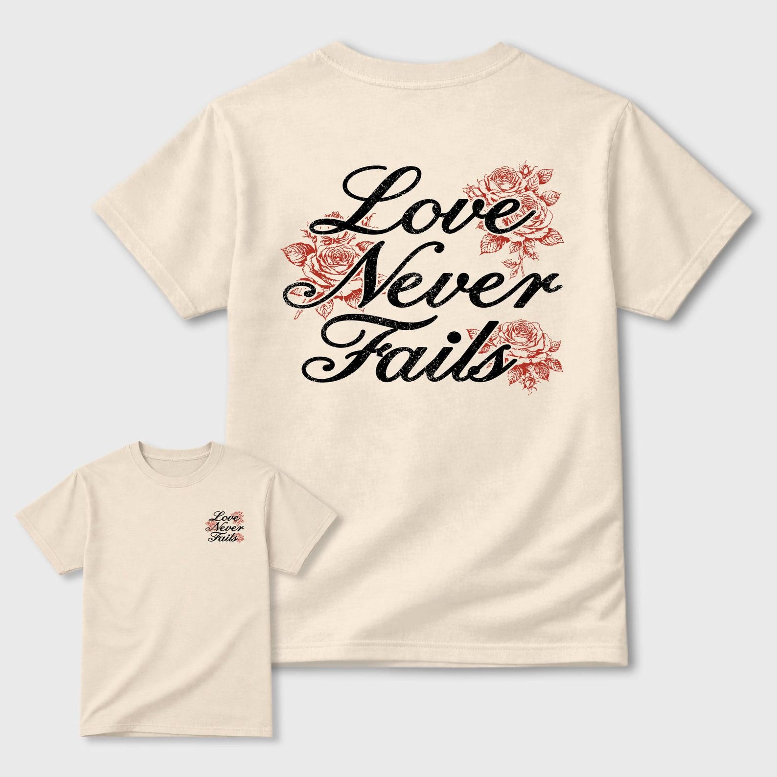 Love Never Fails graphic tee. Streetwear Brand Graphic T-Shirt. 4s Brick After Brick M