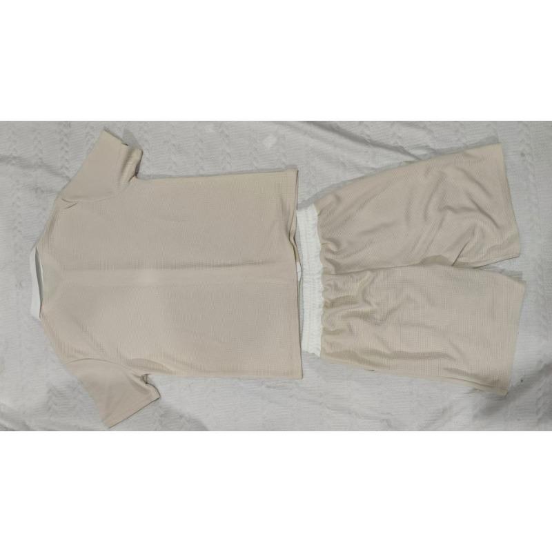 Mens Casual Color Block Breathable Thin Beach Shirt Shorts Set