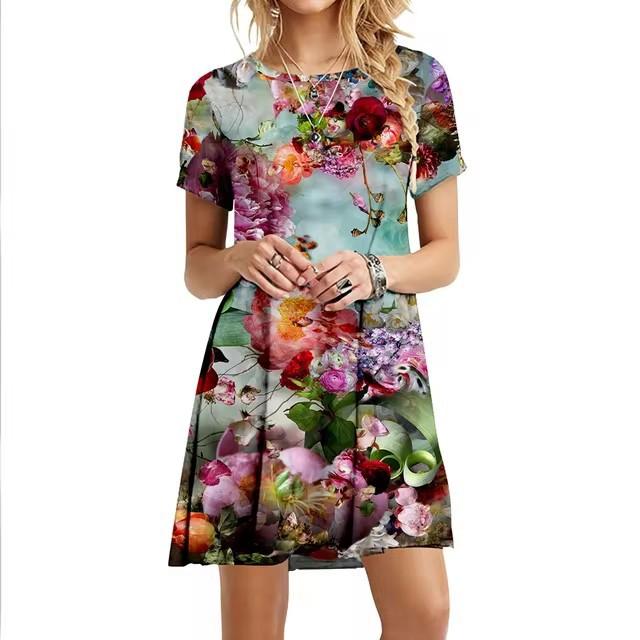 Vacation Short Sleeve T-Shirt Dress Women 3D Print Loose Plus Size Beach Dresses