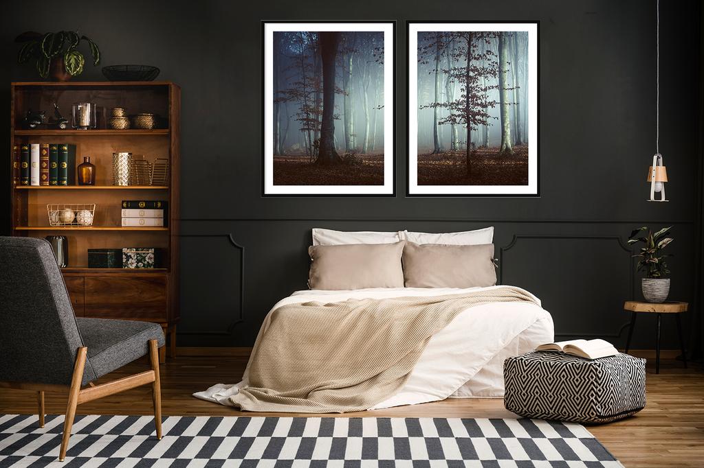 Picture posters In a frame 53x73cm Diptych Set of 2 paintings Dark Forest P2091