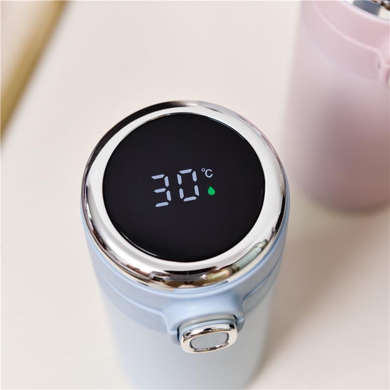 Large Capacity Smart Temperature Display Stainless Steel Thermos Mug - Flip-Top Pea Cup with Light Luxury Finish