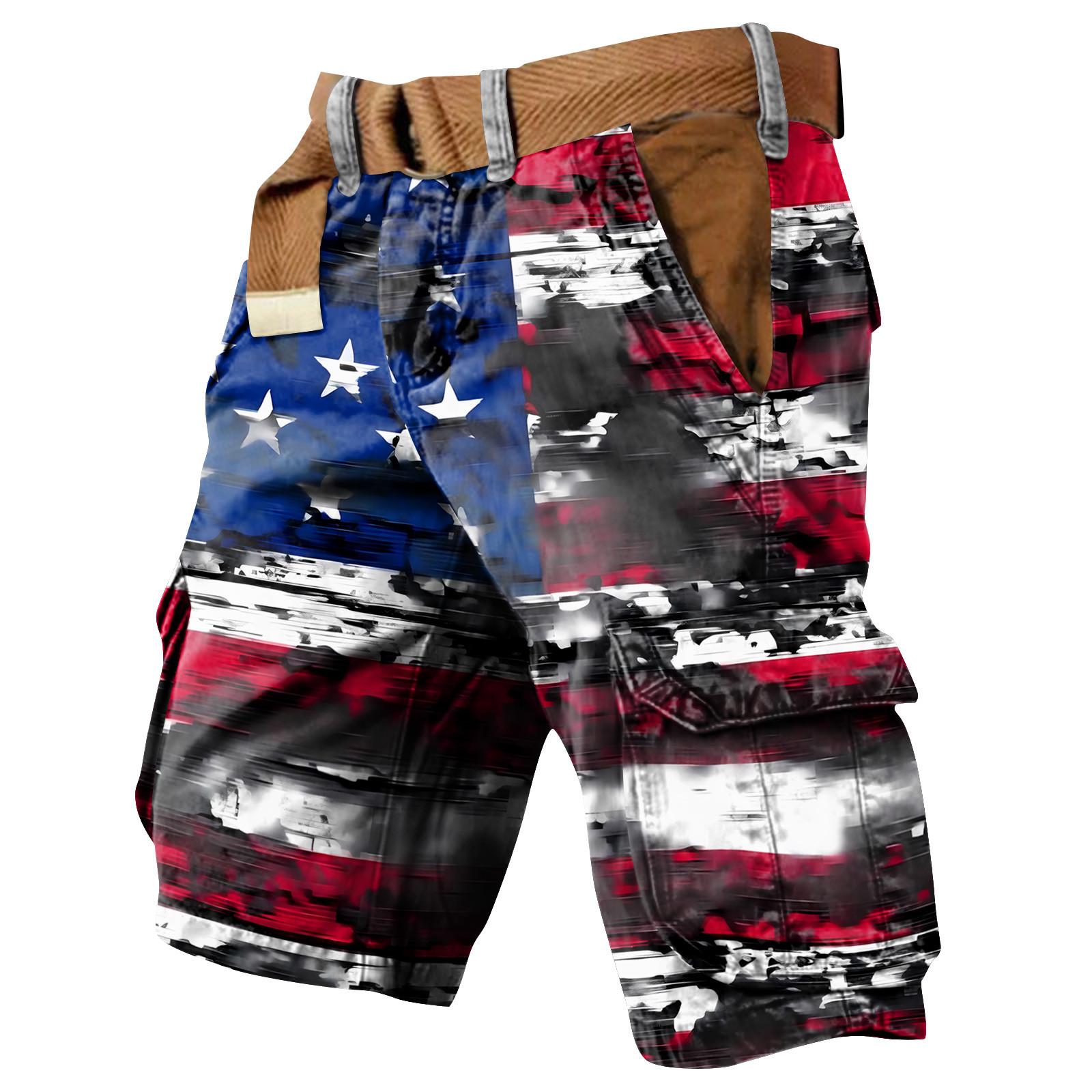 

Мужские рабочие шорты с принтом Дня независимости и несколькими карманами XL синий