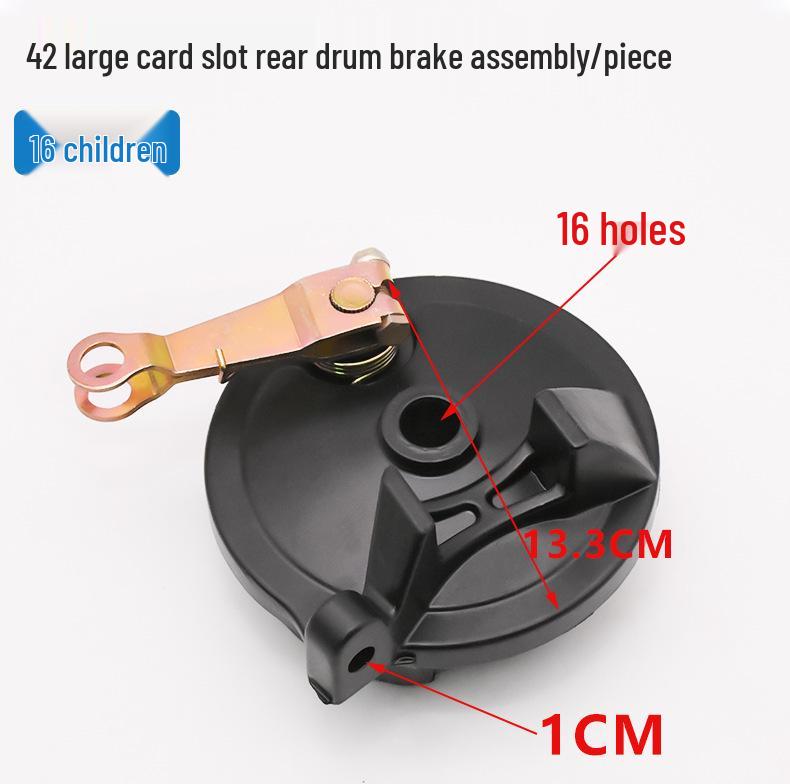 

Electric Motorcycle Rear Brake and Lever Assembly: 110 Drum Brake, 16 Hole, 4.2 Slot, Right-Hand operation.
