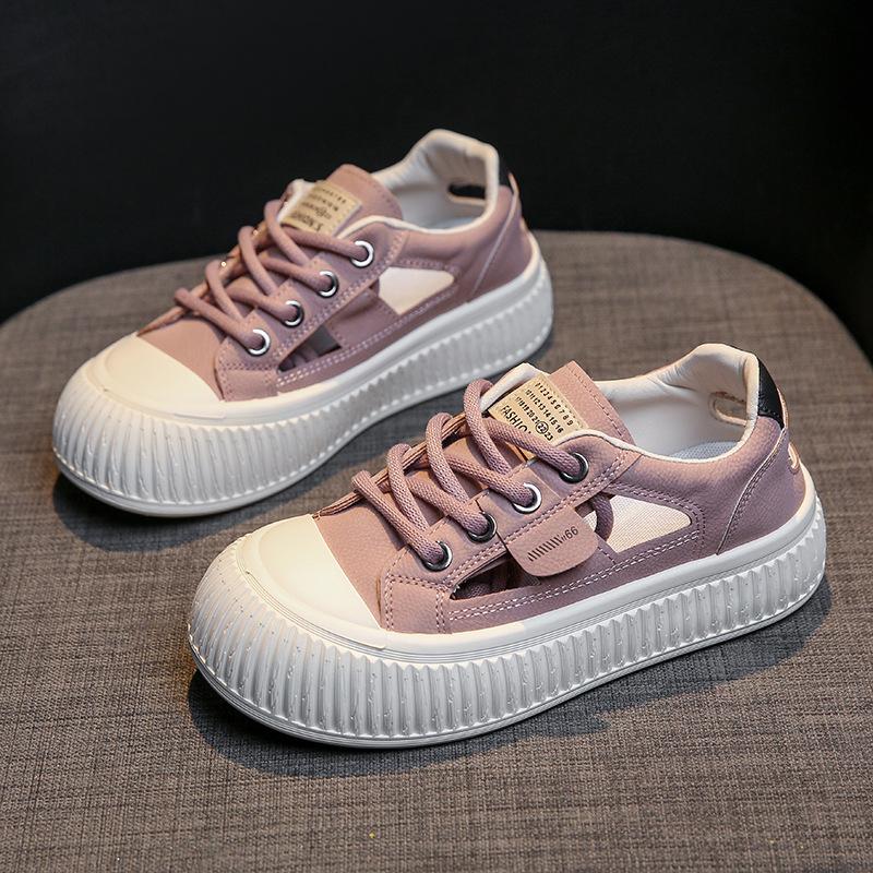 Stepping On Shit Thick-soled Sandals Women's 2025 New Summer Comfortable Bag Head Hollow White Shoes Flat-soled Sports Shoes Board Shoes