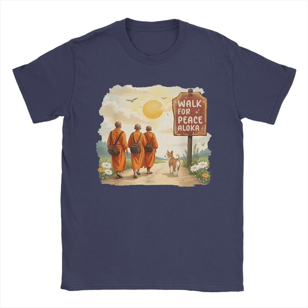 Vintage Retro Walk for Peace Monks with Aloka Dog TShirt for Men Round Collar 100 Cotton T Shirt  Short Sleeve Tees Tops