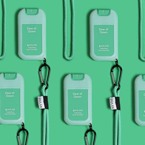 Dedicated holder for HAAN hand cleansing spray/lanyard hanger pocket for Due of Dawn/carabiner neck cord included/portable for travel, commuting, and