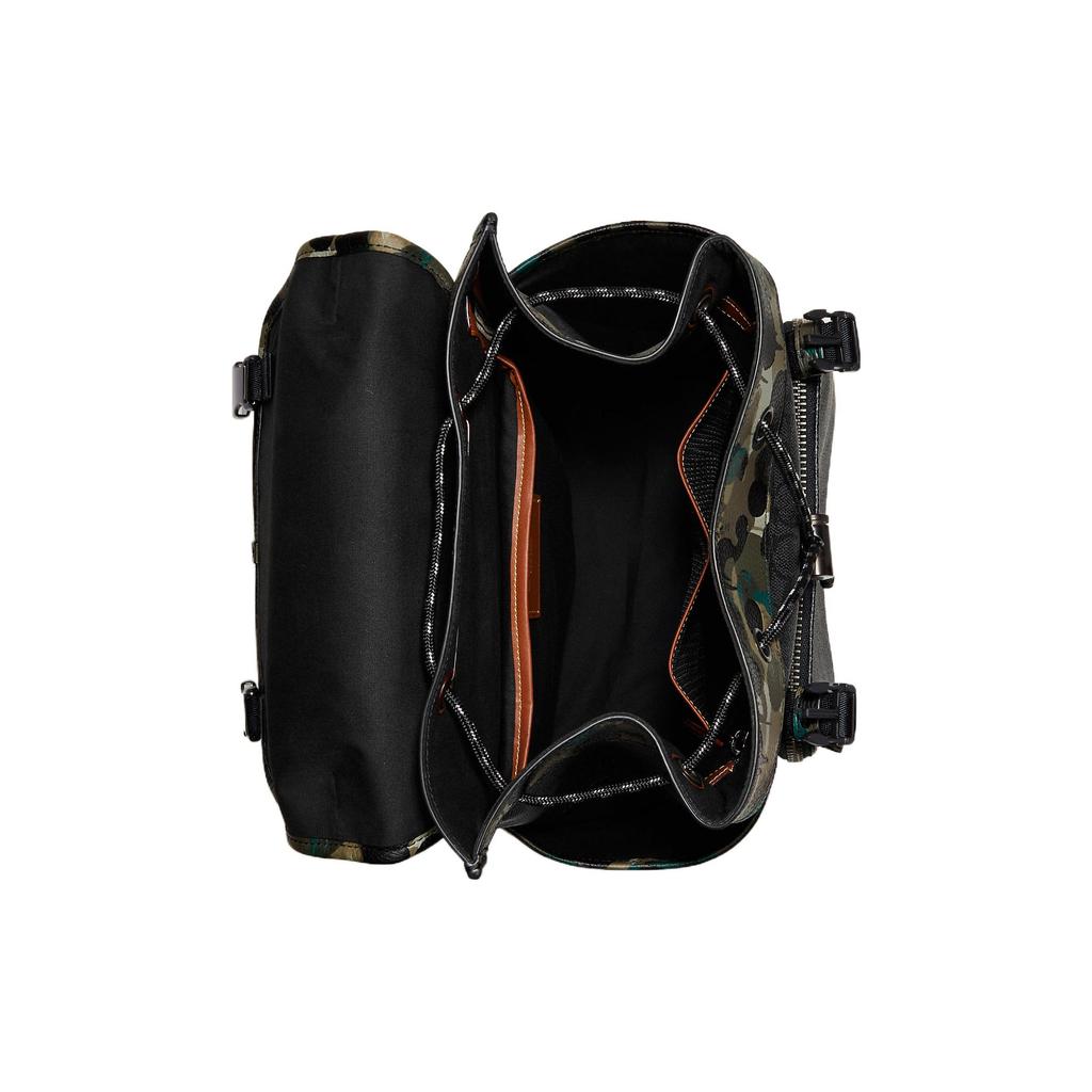 New COACH Coated Canvas With Soft Pebbled Leather Backpack Large Size Men's Black Monogram With Camouflage C9734-A5F