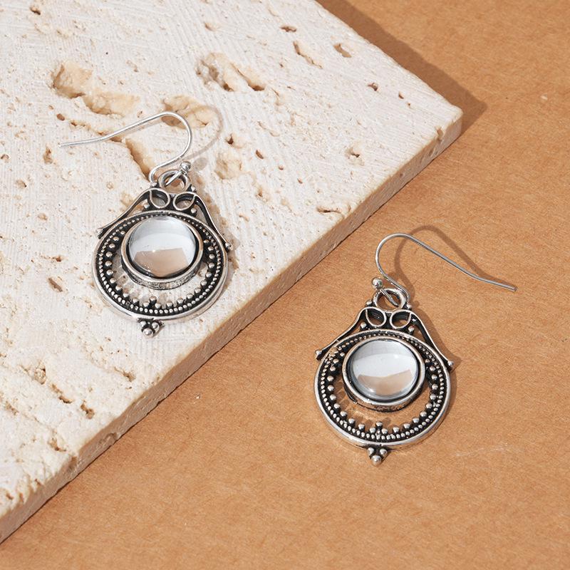 Bohemian Retro Hollow Moonstone Water Drop Dangle Earrings for Women