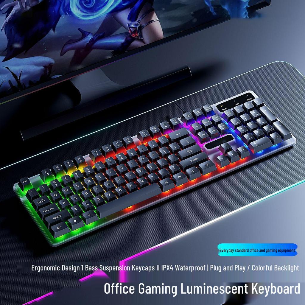 Wired Silent Mechanical Feel Keyboard & Mouse Set for Computers & Gaming - Three-Piece Kit