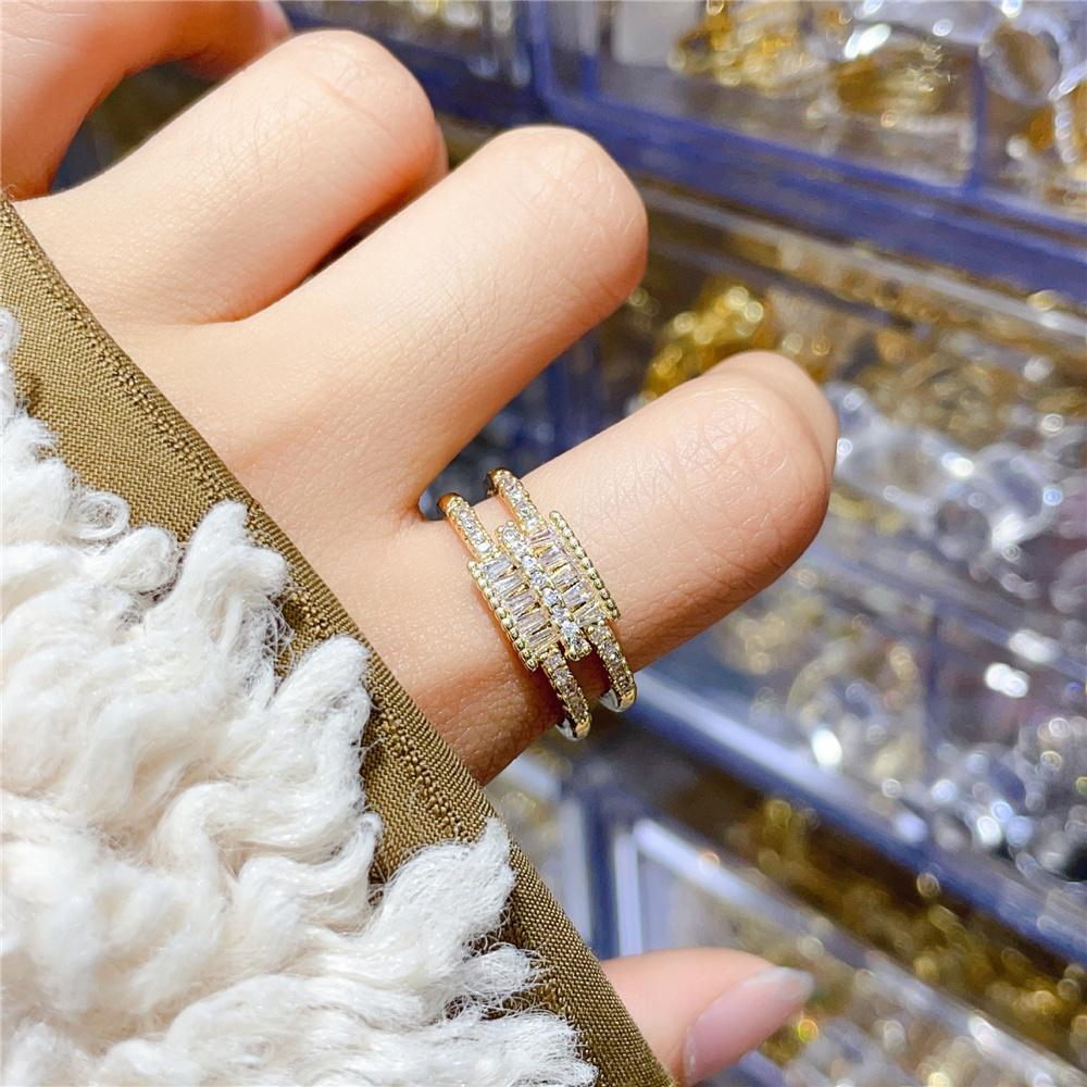 

Charm Female Rainbow White Zircon Stone Adjustable Open Ring Gold Color Cute Gift Wedding Jewelry For Women resizable