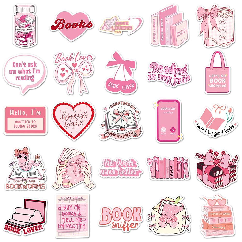 10/30/50pcs Pink Bookish Reading Book Cartoon Stickers Cute Aesthetic Graffiti Decals Notebook Suitcase Phone Sticker Toy Gift