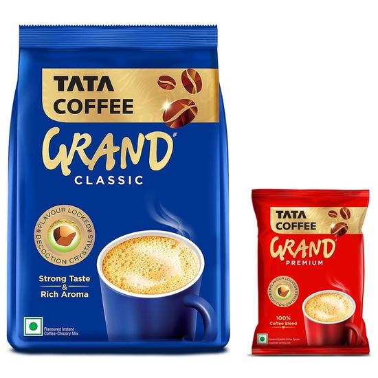 

Кофе растворимый Tata Coffee Grand Classic| С кристаллами декокции с запечатанным вкусом | Пакет 100 г и Кофе растворимый Tata Coffee Grand Premium| Пакет 50 г