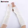 Botvotee Cashmere Arm Warmers Soft Y2k Accessories Sleeves for Women Arm Guard Winter Knit Warm Half Finger Fashion Pink Gloves